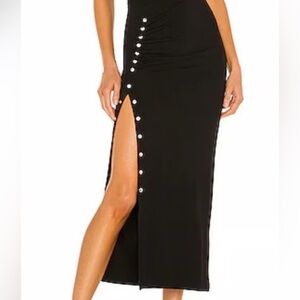 AllSaints Black Button-Front Midi Skirt Slit Size 4